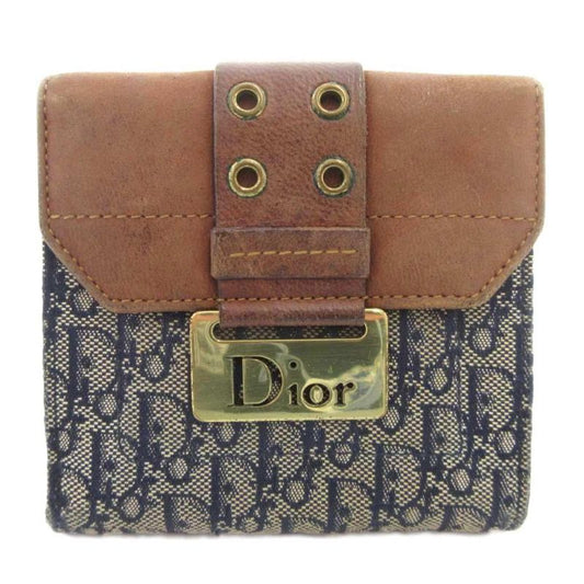 Christian DIOR Trotter Bifold Wallet Compact Wallet With Coin Purse W Hook Logo