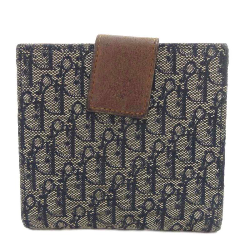 Christian DIOR Trotter Bifold Wallet Compact Wallet With Coin Purse W Hook Logo