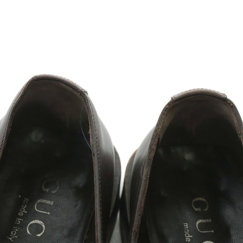 Gucci Loafers Leather Square Toe Interlocking Silver Hardware 6.5 25.5cm