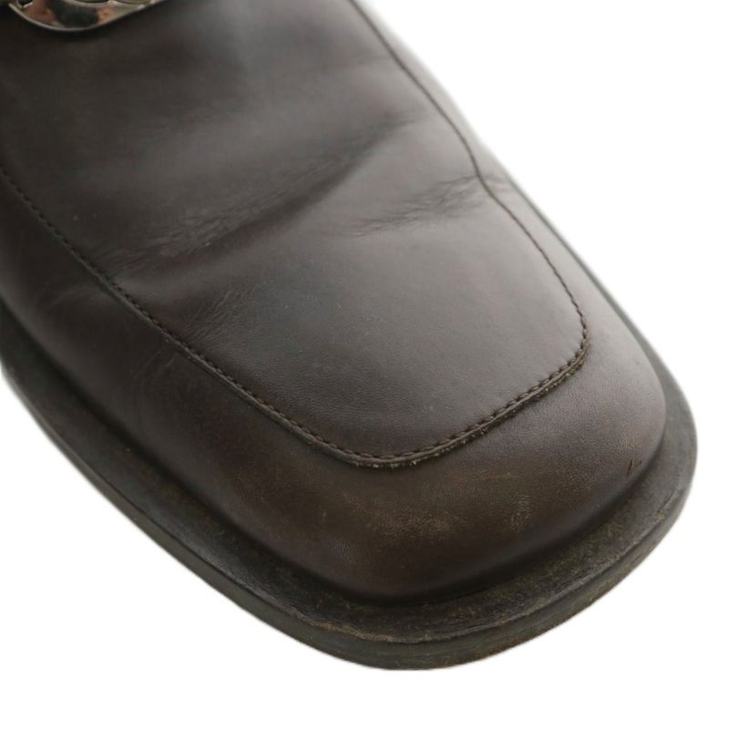 Gucci Loafers Leather Square Toe Interlocking Silver Hardware 6.5 25.5cm