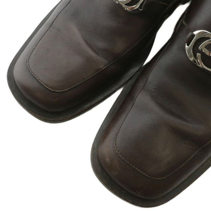 Gucci Loafers Leather Square Toe Interlocking Silver Hardware 6.5 25.5cm