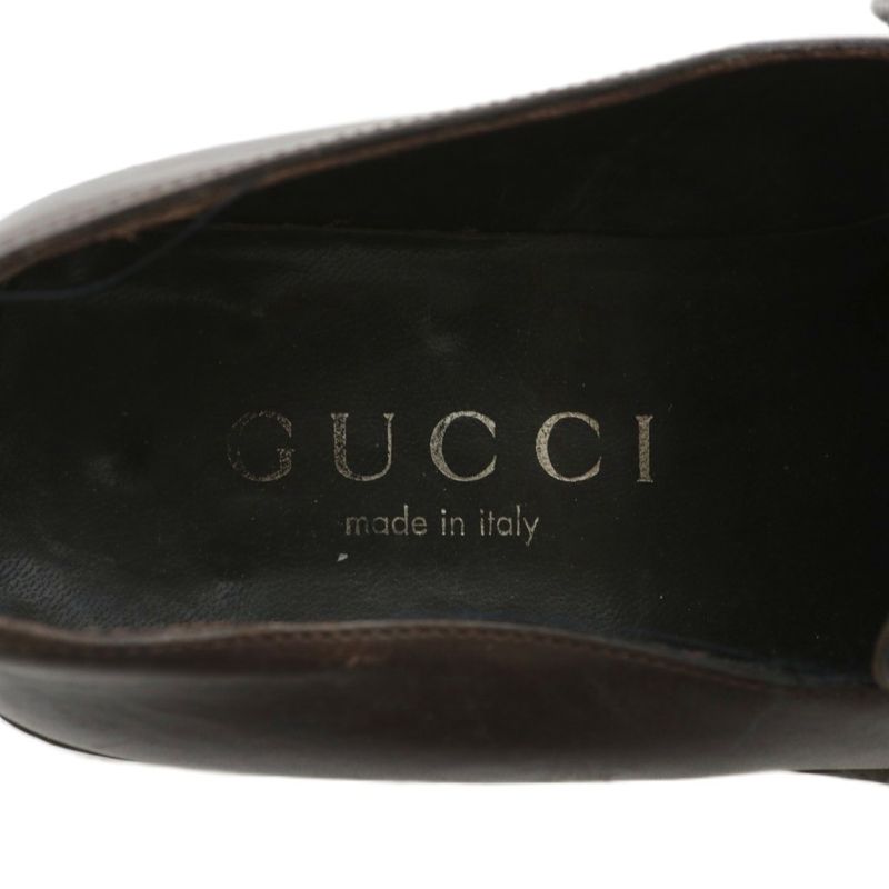 Gucci Loafers Leather Square Toe Interlocking Silver Hardware 6.5 25.5cm