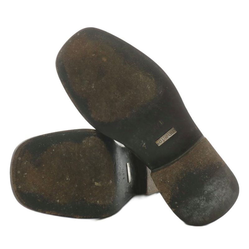 Gucci Loafers Leather Square Toe Interlocking Silver Hardware 6.5 25.5cm