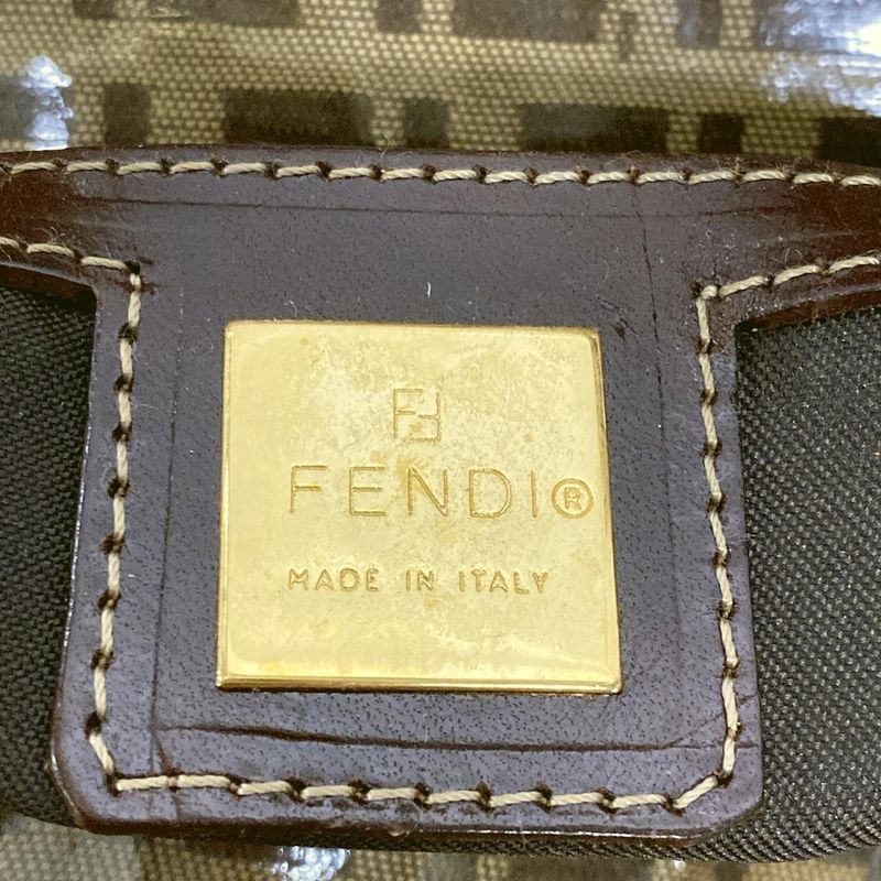 Fendi Handbag Mamma Bucket Zucchino Pattern 26424 Dark Brown And Beige Leather