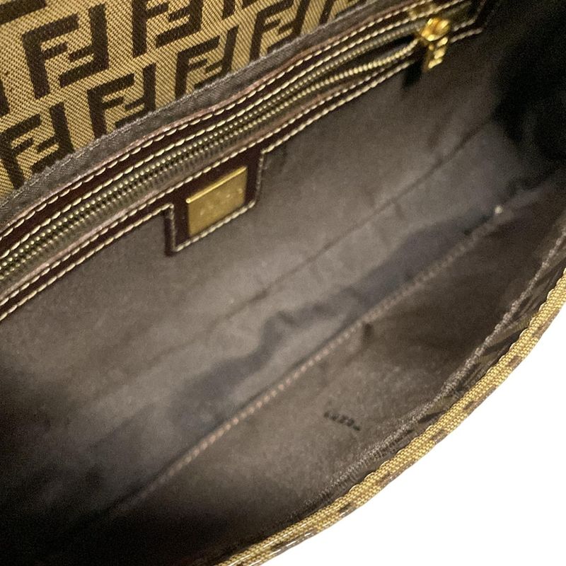 Fendi Handbag Mamma Bucket Zucchino Pattern 26424 Dark Brown And Beige Leather