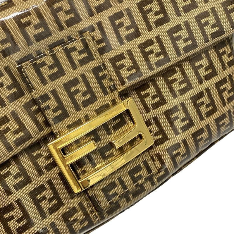 Fendi Handbag Mamma Bucket Zucchino Pattern 26424 Dark Brown And Beige Leather