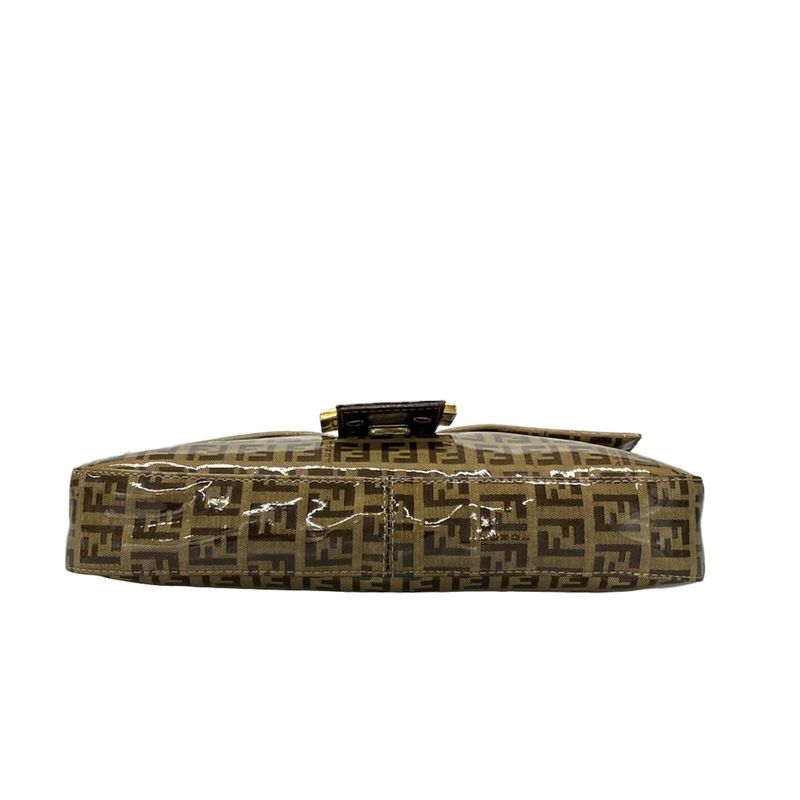 Fendi Handbag Mamma Bucket Zucchino Pattern 26424 Dark Brown And Beige Leather