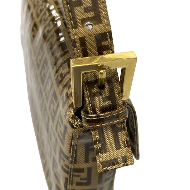 Fendi Handbag Mamma Bucket Zucchino Pattern 26424 Dark Brown And Beige Leather