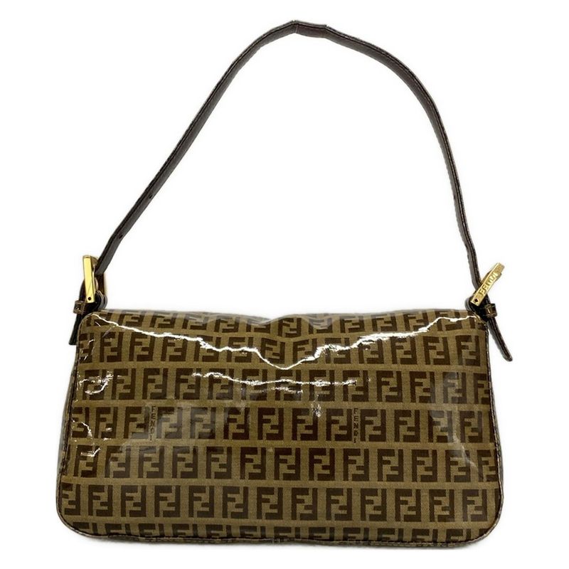 Fendi Handbag Mamma Bucket Zucchino Pattern 26424 Dark Brown And Beige Leather