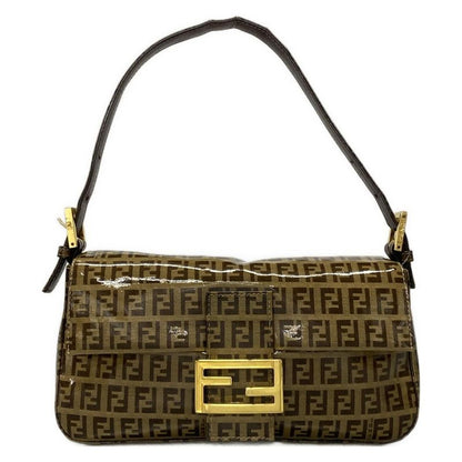 Fendi Handbag Mamma Bucket Zucchino Pattern 26424 Dark Brown And Beige Leather