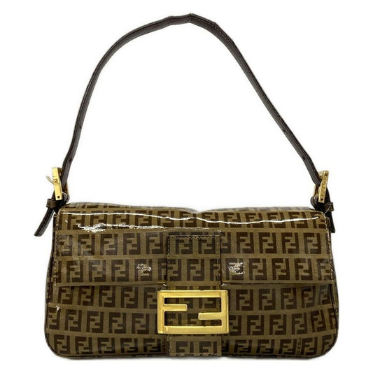 Fendi Handbag Mamma Bucket Zucchino Pattern 26424 Dark Brown And Beige Leather