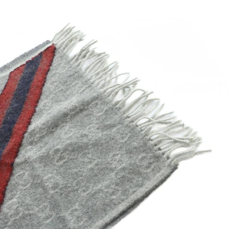Gucci Scarf Shawl Logo Sherry Line GG Pattern Fringe Gray - GY11 MQ - OH
