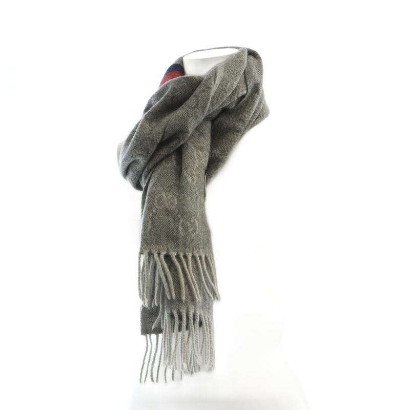 Gucci Scarf Shawl Logo Sherry Line GG Pattern Fringe Gray - GY11 MQ - OH
