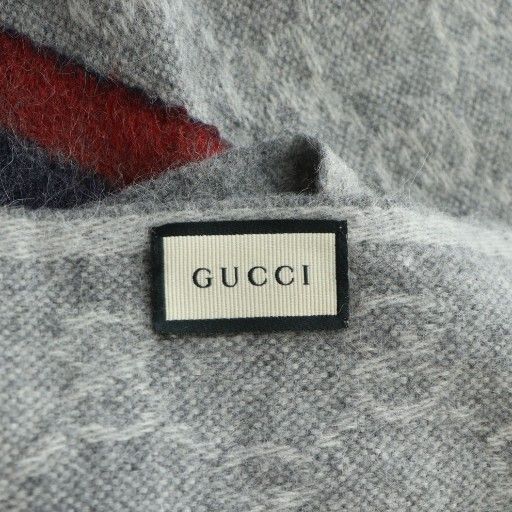 Gucci Scarf Shawl Logo Sherry Line GG Pattern Fringe Gray - GY11 MQ - OH