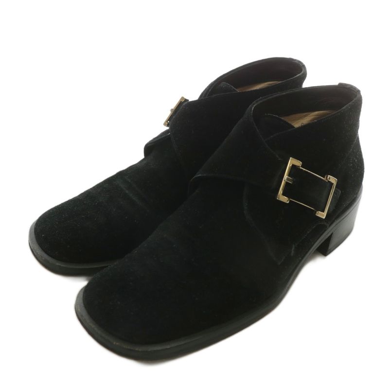 Gucci Chukka Boots Suede Short Round Toe Monk Strap 37 24cm (9.45in) Black XZ -