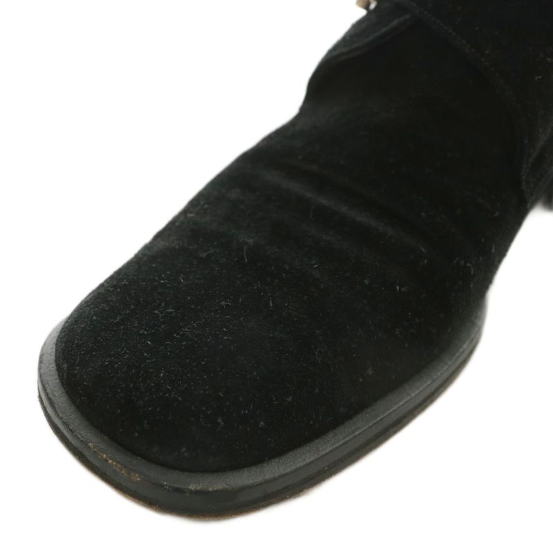 Gucci Chukka Boots Suede Short Round Toe Monk Strap 37 24cm (9.45in) Black XZ -