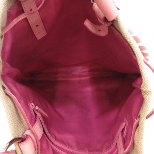 Yves Saint Laurent YVES Saint Laurent Tote Bag Heart Motif Canvas Leather Beige