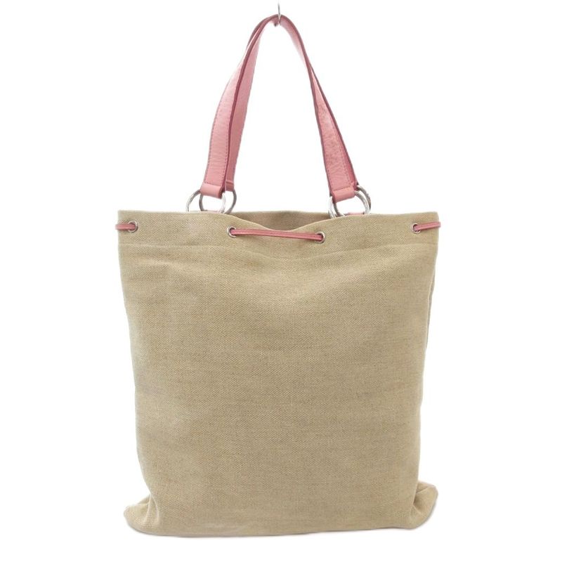 Yves Saint Laurent YVES Saint Laurent Tote Bag Heart Motif Canvas Leather Beige