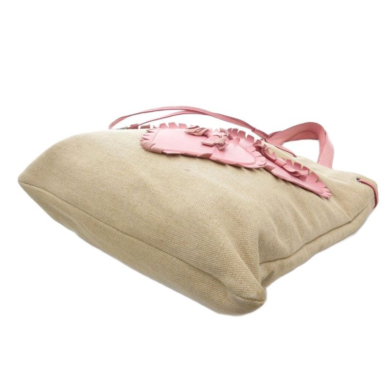 Yves Saint Laurent YVES Saint Laurent Tote Bag Heart Motif Canvas Leather Beige