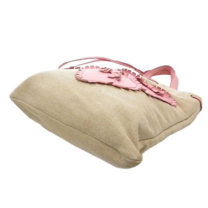 Yves Saint Laurent YVES Saint Laurent Tote Bag Heart Motif Canvas Leather Beige