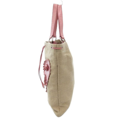 Yves Saint Laurent YVES Saint Laurent Tote Bag Heart Motif Canvas Leather Beige