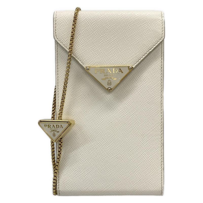 Prada Shoulder Bag - White Phone Pochette Chain Shoulder Strap Detachable