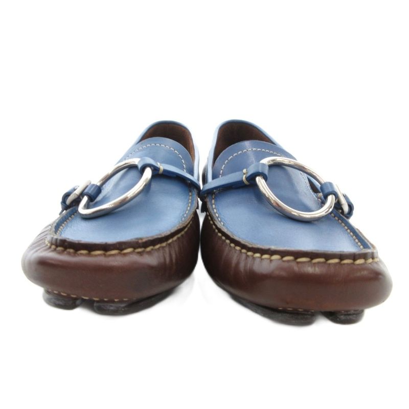 Prada Loafers Leather Logo Stitching Bicolor 35 Blue Brown JS - GY11
