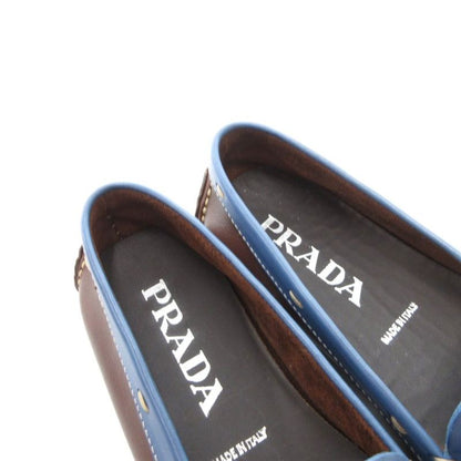 Prada Loafers Leather Logo Stitching Bicolor 35 Blue Brown JS - GY11