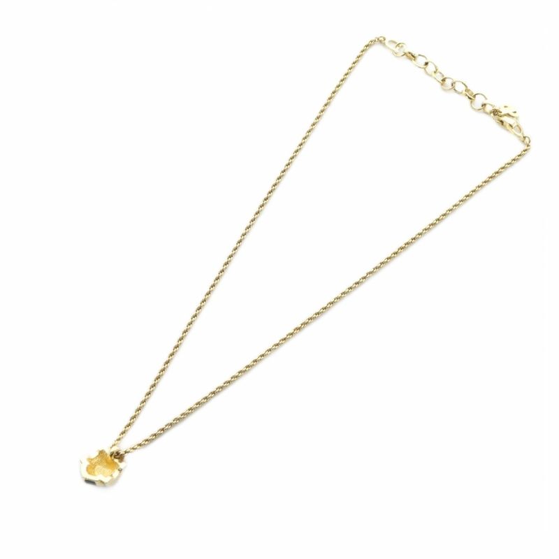 Christian DIOR Necklace Accessories Pendant Rhinestone Logo Engraved Gold Color