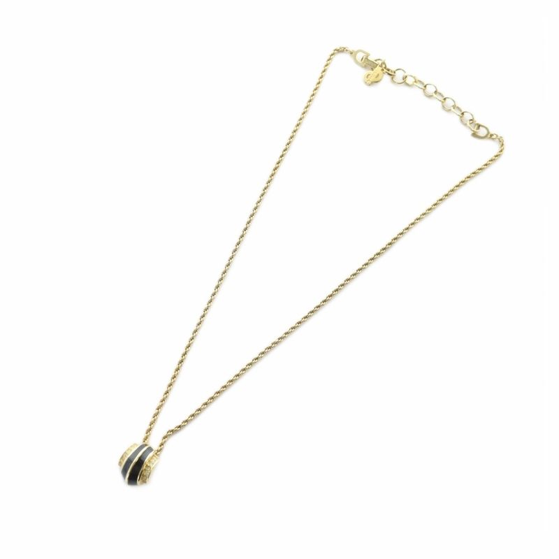 Christian DIOR Necklace Accessories Pendant Rhinestone Logo Engraved Gold Color