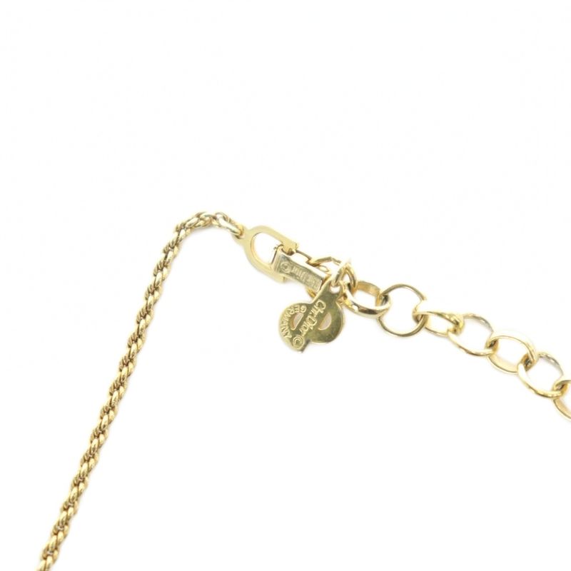 Christian DIOR Necklace Accessories Pendant Rhinestone Logo Engraved Gold Color