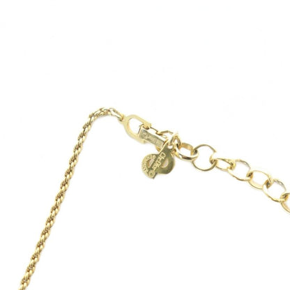 Christian DIOR Necklace Accessories Pendant Rhinestone Logo Engraved Gold Color