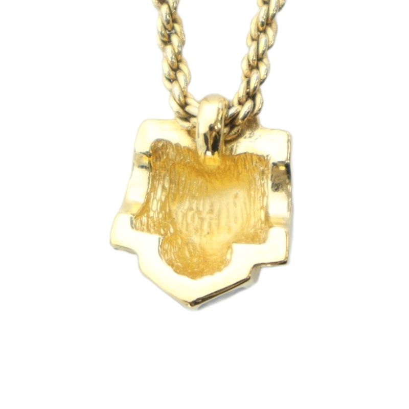 Christian DIOR Necklace Accessories Pendant Rhinestone Logo Engraved Gold Color