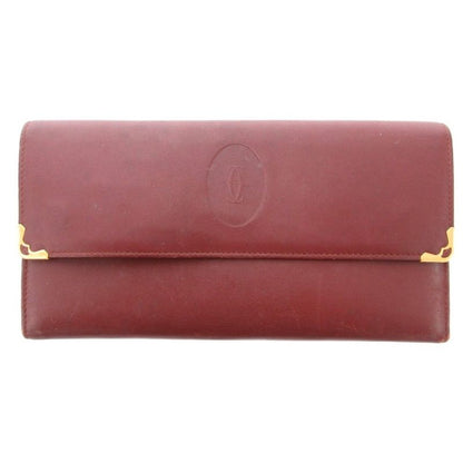 Cartier Must Line Double C Long Wallet Logo Leather Genuine Leather Red AE -