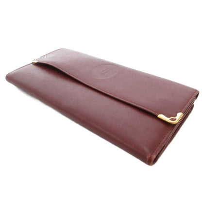 Cartier Must Line Double C Long Wallet Logo Leather Genuine Leather Red AE -