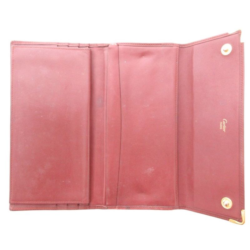 Cartier Must Line Double C Long Wallet Logo Leather Genuine Leather Red AE -