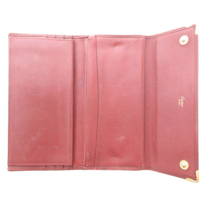 Cartier Must Line Double C Long Wallet Logo Leather Genuine Leather Red AE -