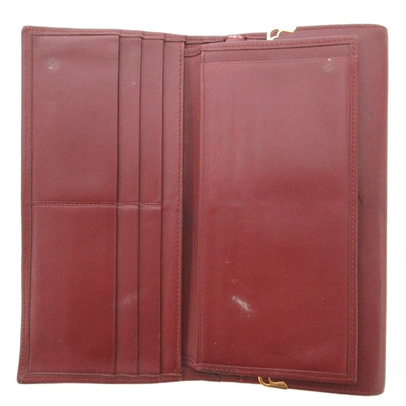 Cartier Must Line Double C Long Wallet Logo Leather Genuine Leather Red AE -