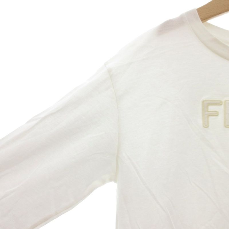 Fendi Long T Shirt Cut And Sewn 12A Long Sleeve Logo Embroidery Crew Neck White