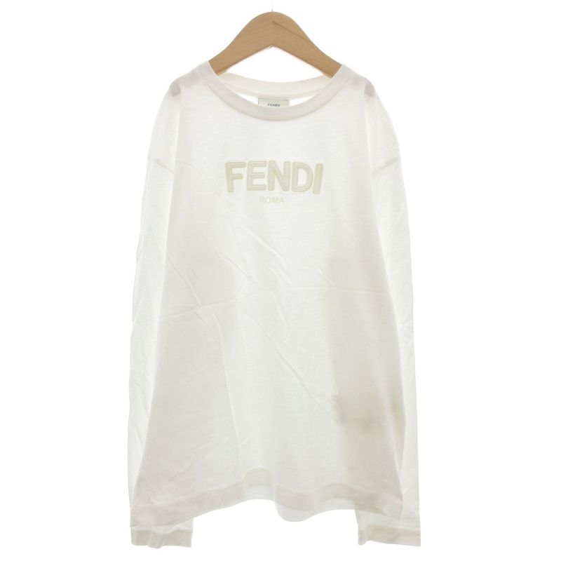 Fendi Long T Shirt Cut And Sewn 12A Long Sleeve Logo Embroidery Crew Neck White