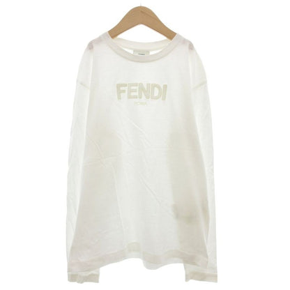 Fendi Long T Shirt Cut And Sewn 12A Long Sleeve Logo Embroidery Crew Neck White