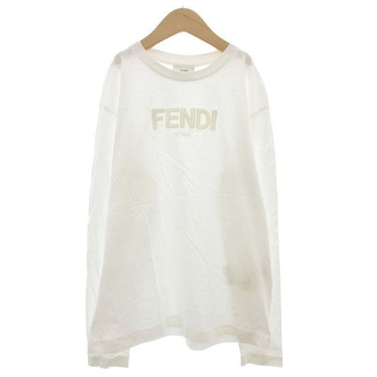 Fendi Long T Shirt Cut And Sewn 12A Long Sleeve Logo Embroidery Crew Neck White