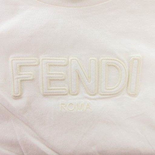 Fendi Long T Shirt Cut And Sewn 12A Long Sleeve Logo Embroidery Crew Neck White