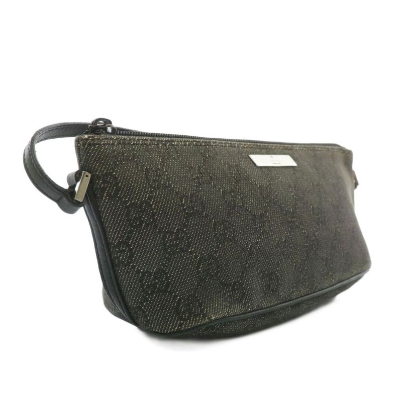 Gucci Handbag Accessories Pouch GG Canvas Leather Total Logo Silver Hardware