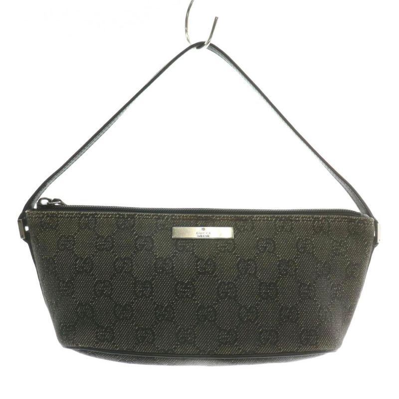 Gucci Handbag Accessories Pouch GG Canvas Leather Total Logo Silver Hardware