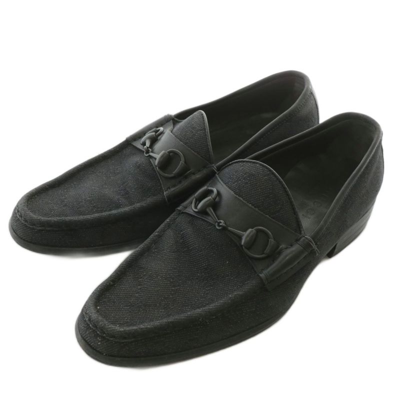 Gucci Loafer GG Canvas Leather Horsebit Total 40 25cm (9.84in) Black 102706 XZ
