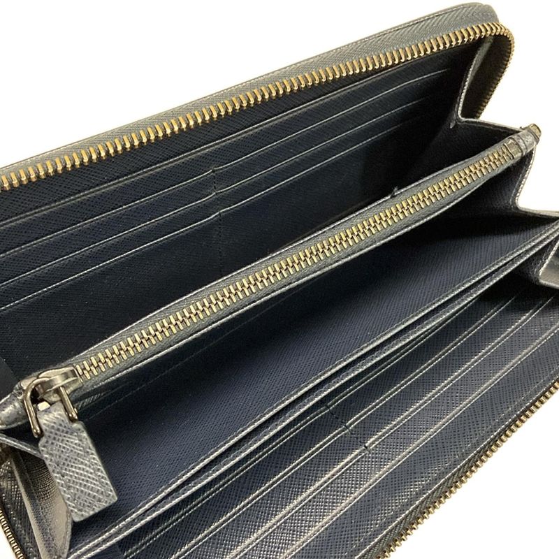 Prada Long Wallet - Navy Round Zipper Leather