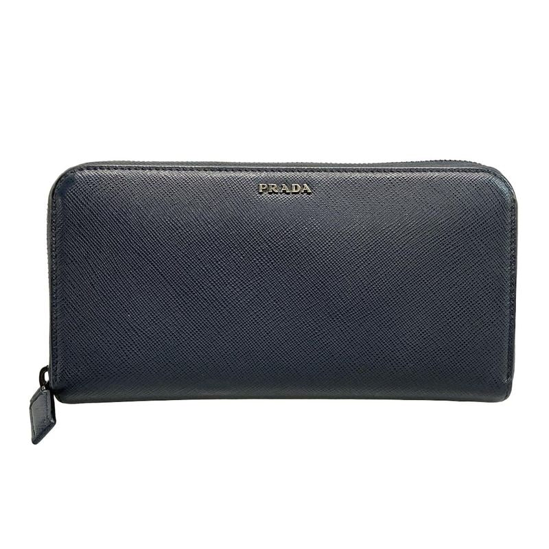 Prada Long Wallet - Navy Round Zipper Leather