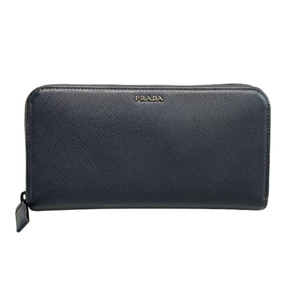 Prada Long Wallet - Navy Round Zipper Leather