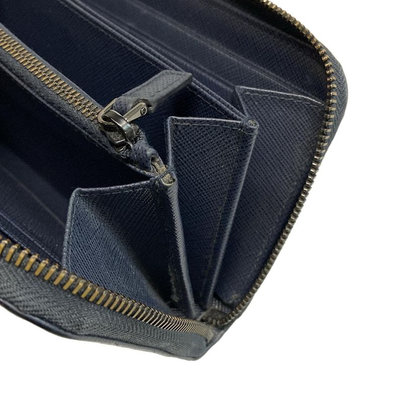 Prada Long Wallet - Navy Round Zipper Leather